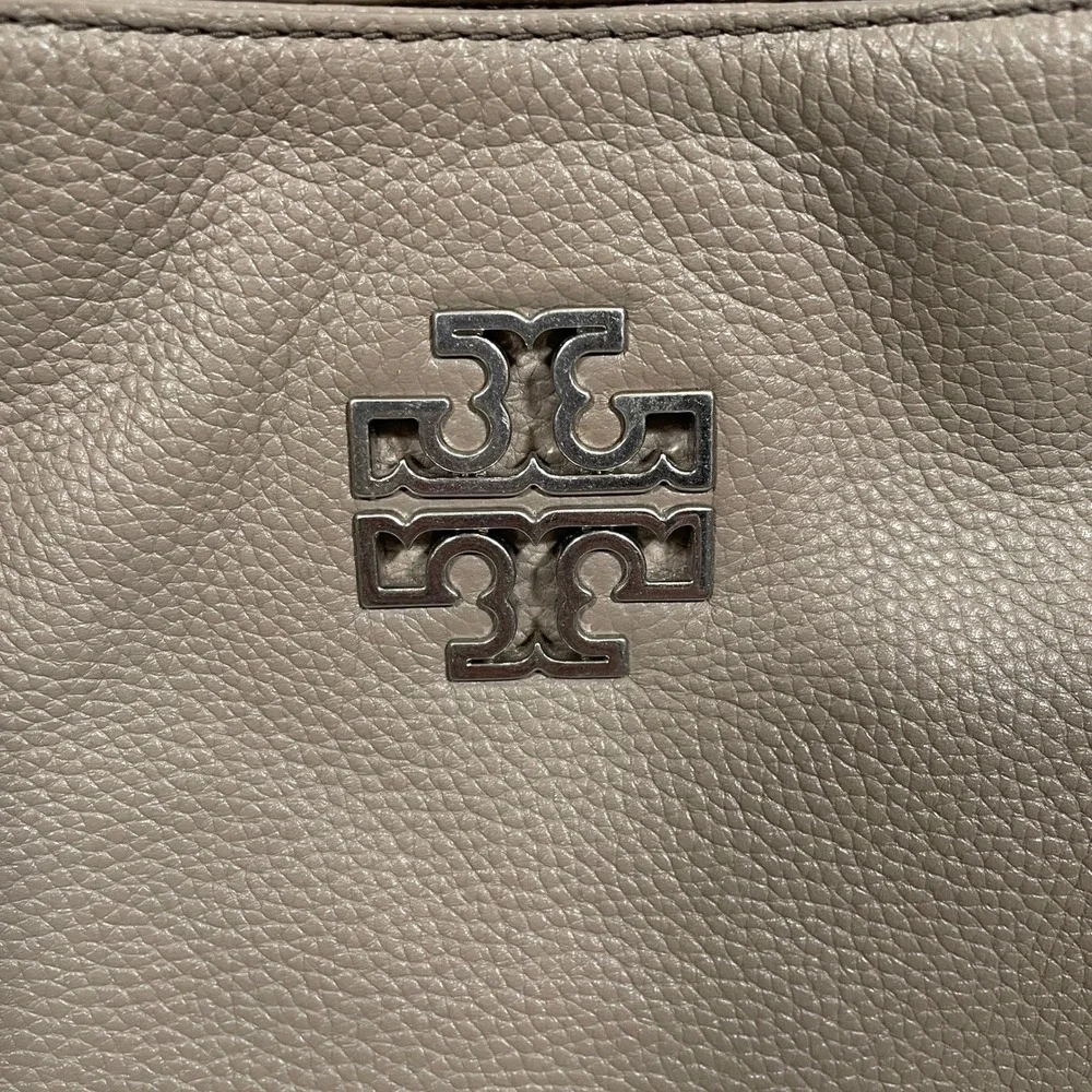 Tory Burch Britten Triple Compartment Tote Bag French Gray Pebbled Leather Chain
